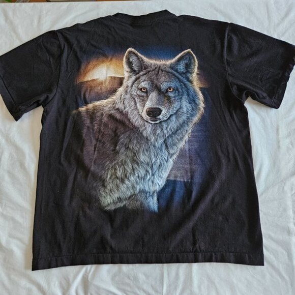 Rock Eagle Classic T Shirt Men US L EUR42-44 Black Lone Wolf Print SS Y2K Grunge - Picture 9 of 10